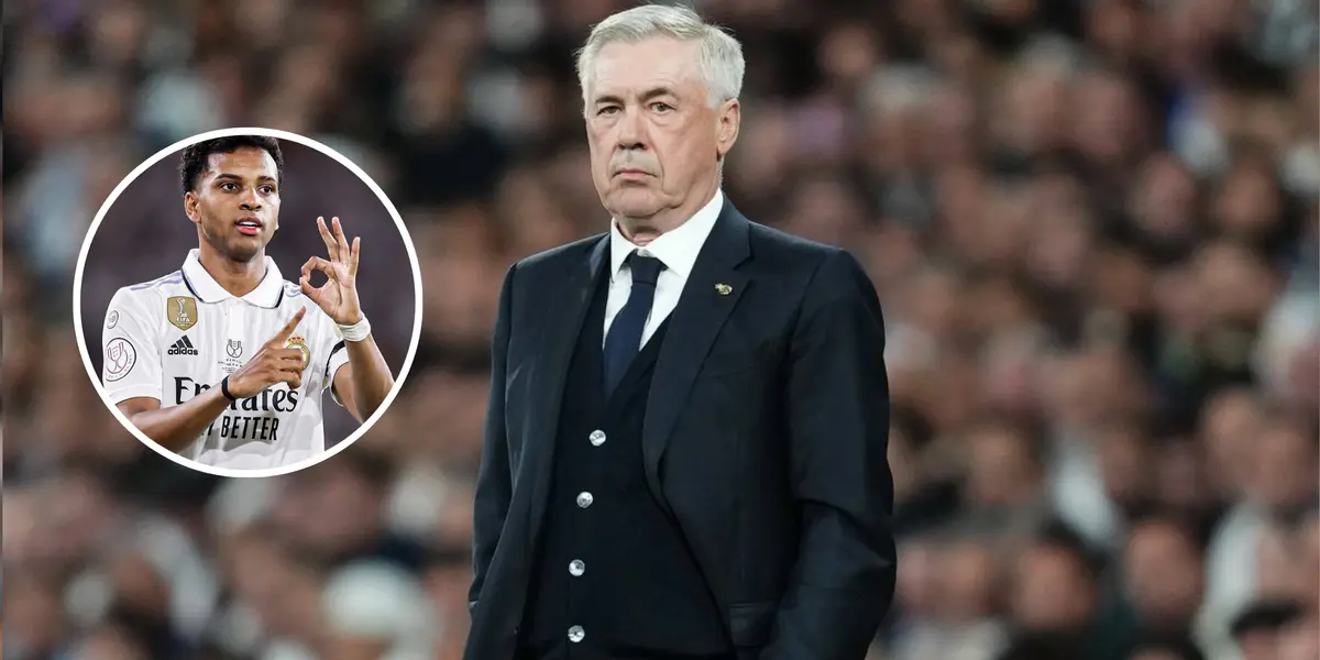 Carlo Ancelotti e Rodrygo ao lado