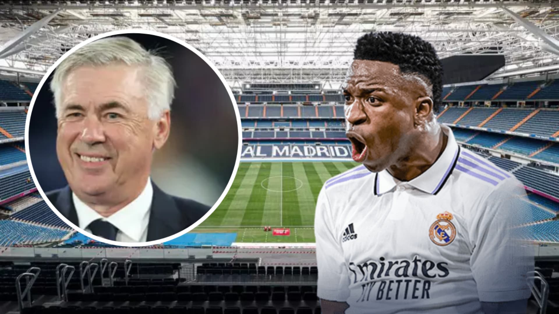 Carlo Ancelotti e Vini Jr no Real Madrid