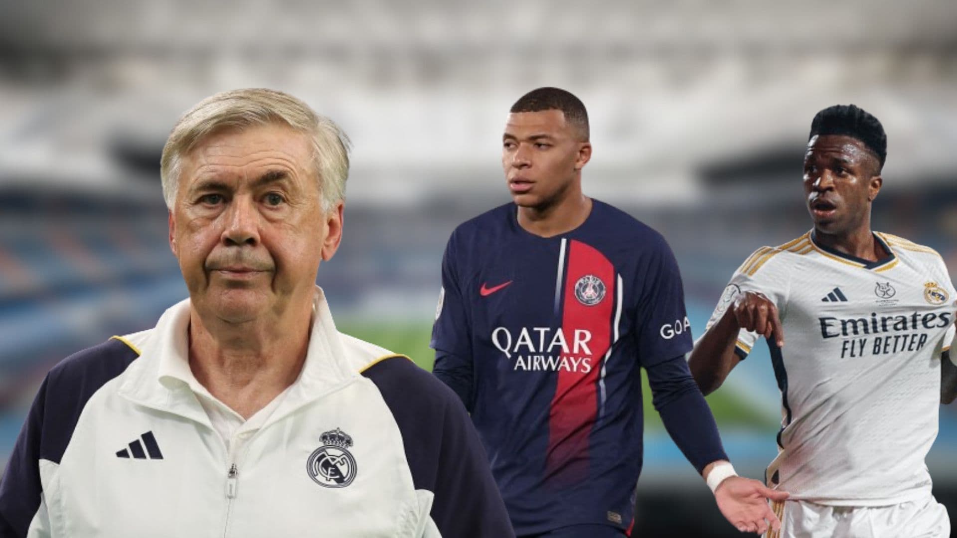 Carlo Ancelotti, Kylian Mbappé e Vini Jr