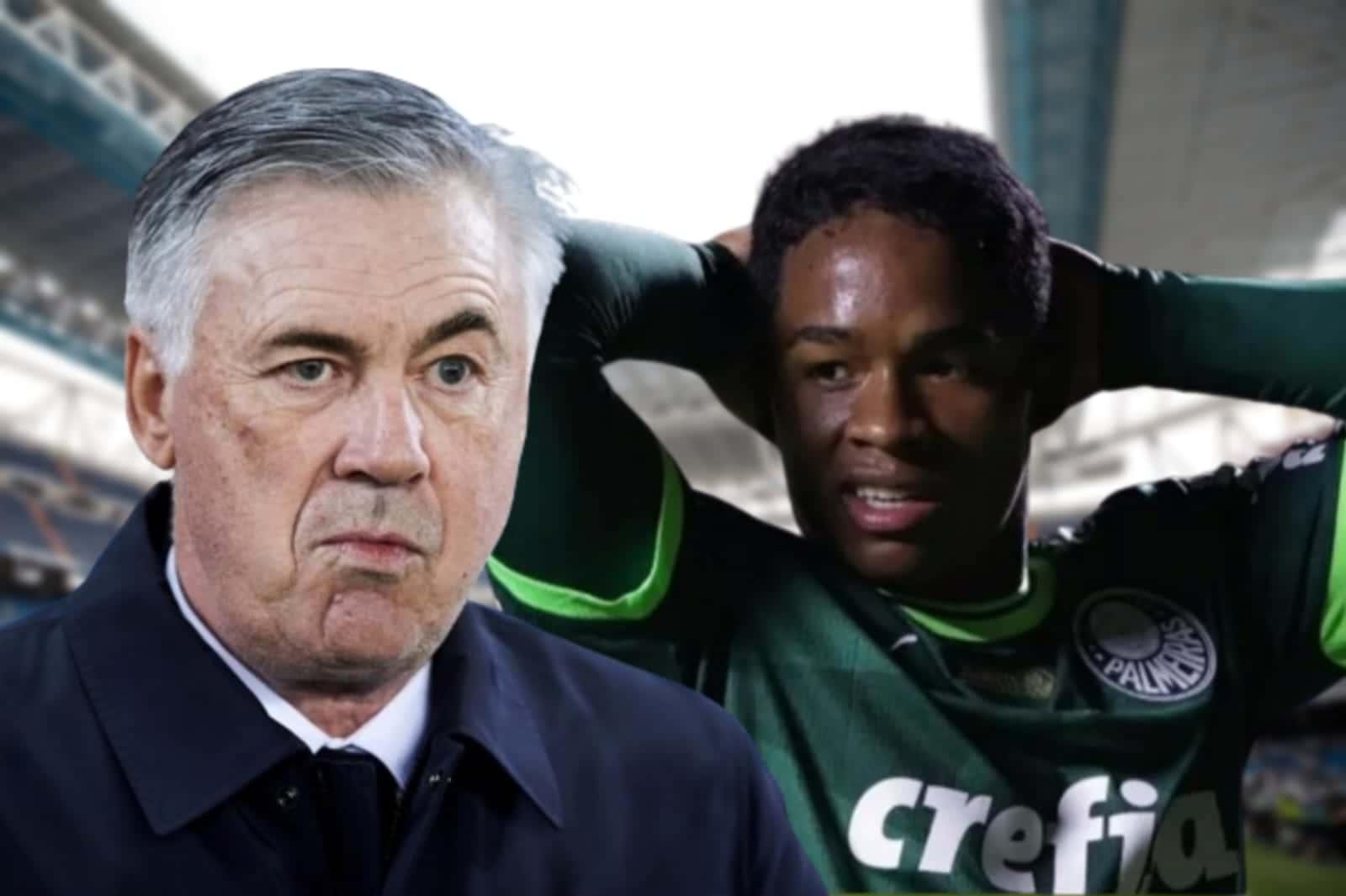 Carlo Ancelotti triste e Endrick preocupado
