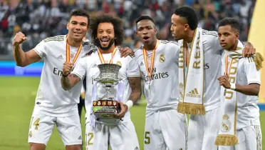 Casemiro, Marcelo, Vini Jr, Éder Militão e Rodrygo. Fayez Nureldine/AFP/Getty Images