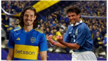 Cavani com a camisa do Boca Juniors e Bebeto com a camisa da Seleção Brasileira