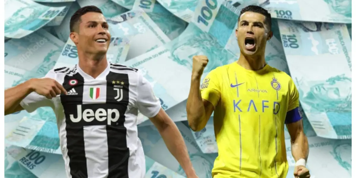 Cristiano Ronaldo com a camisas de Juventus e Al-Nassr