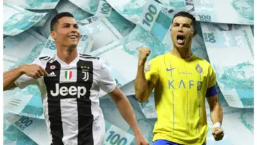 Cristiano Ronaldo com a camisas de Juventus e Al-Nassr