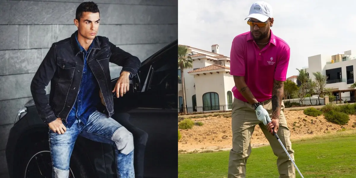 Cristiano Ronaldo e ao lado Neymar jogando golfe