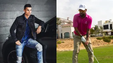 Cristiano Ronaldo e ao lado Neymar jogando golfe