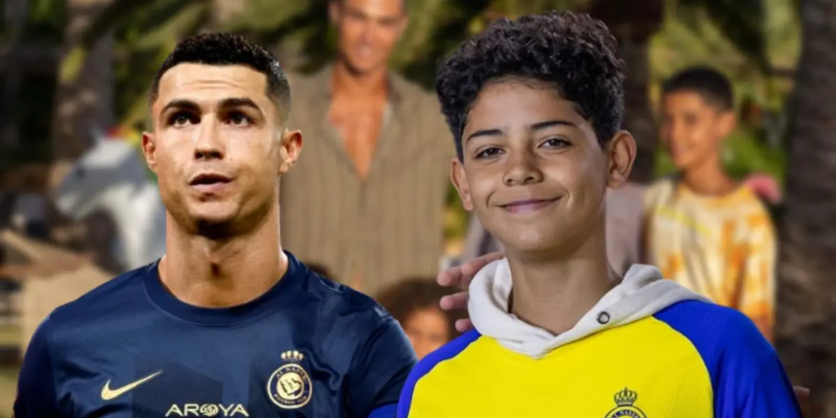 Cristiano Ronaldo e seu filho com a camisa do Al-Nassr