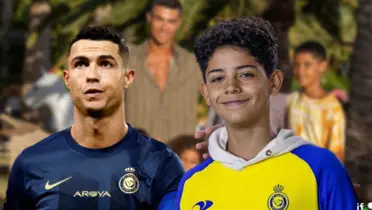 Cristiano Ronaldo e seu filho com a camisa do Al-Nassr