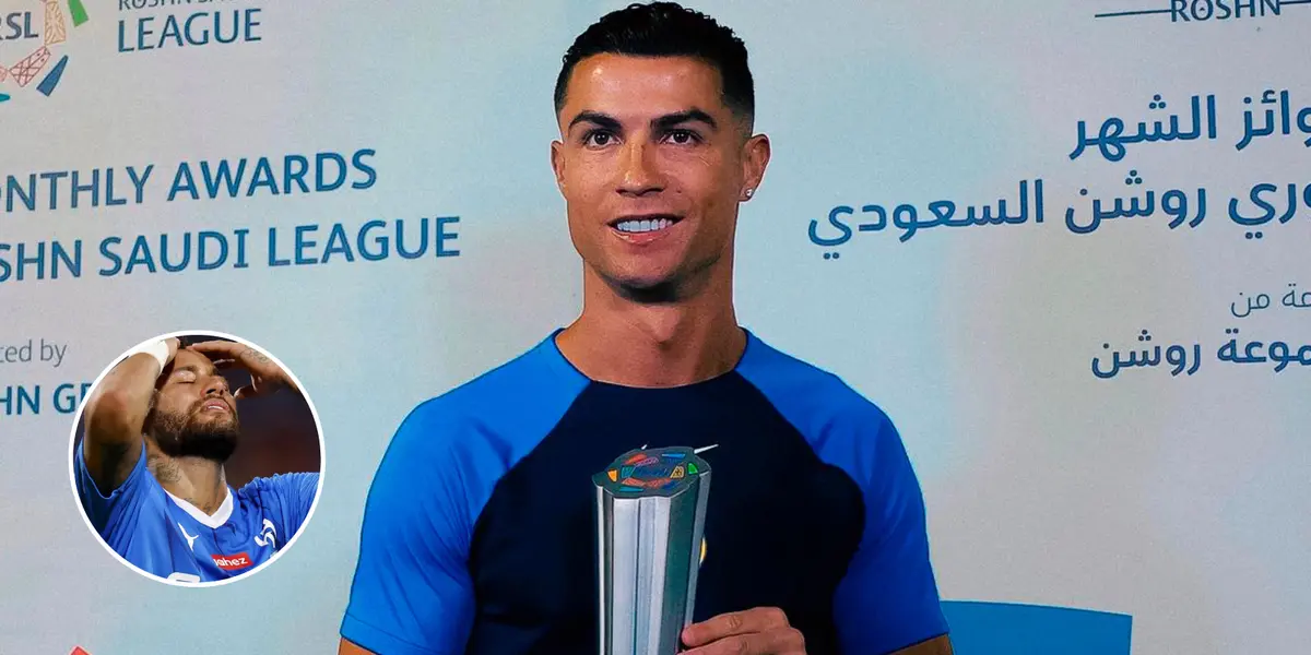 Cristiano Ronaldo posa para foto com prêmio de melhor jogador do mês do Campeonato Saudita