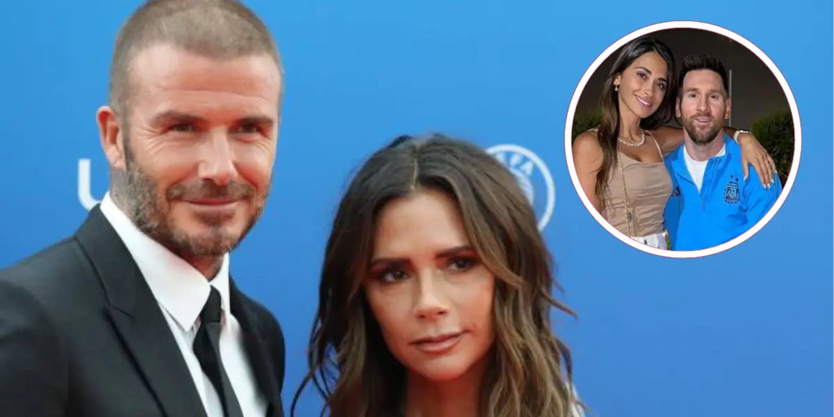 David Beckham e Messi ao lado de suas mulheres