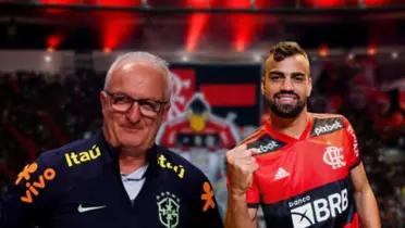 Dorival Júnior com a camisa da Seleção Brasileira e Fabricio Bruno com a camisa do Flamengo