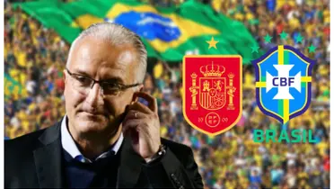 Dorival Júnior e os escudos da Espanha e Brasil