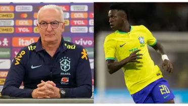 Dorival Júnior e Vinicius Júnior com a camisa da Seleção Brasileira