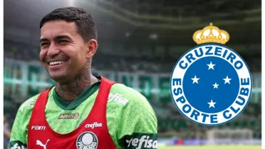 Dudu com a camisa do Palmeiras e o escudo do Cruzeiro