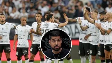 Elenco do Corinthians e António Oliveira com a camisa do Corinthians
