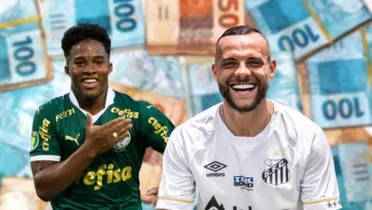 Endrick com a camisa do Palmeiras e Guilherme com a camisa do Santos