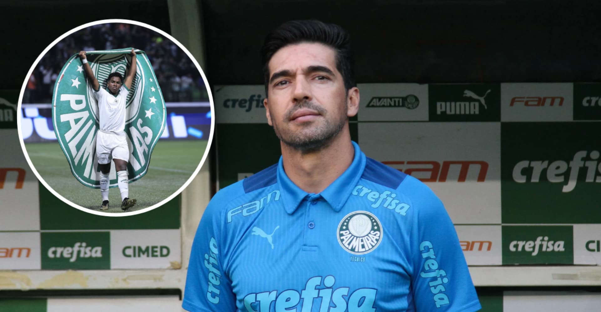 Endrick e Abel Ferreira no Palmeiras