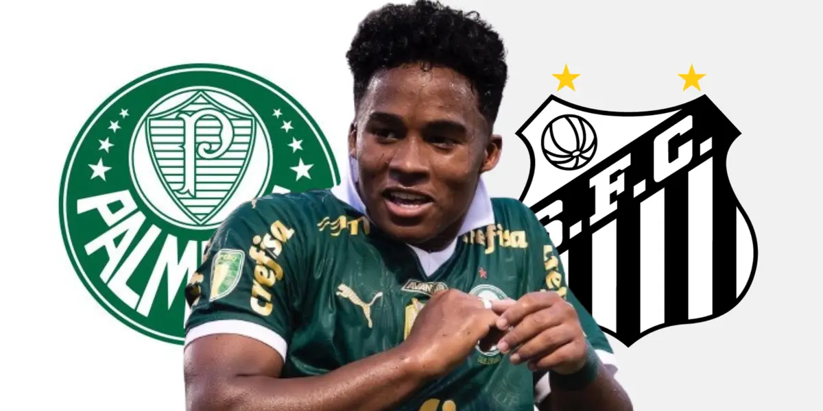 Endrick e os escudos do Santos e do Palmeiras