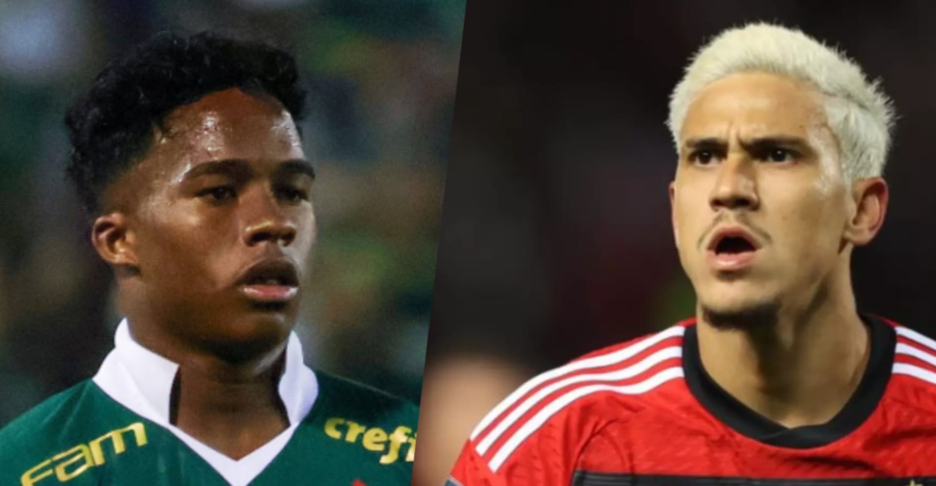Endrick e Pedro defendendo Palmeiras e Flamengo, respectivamente