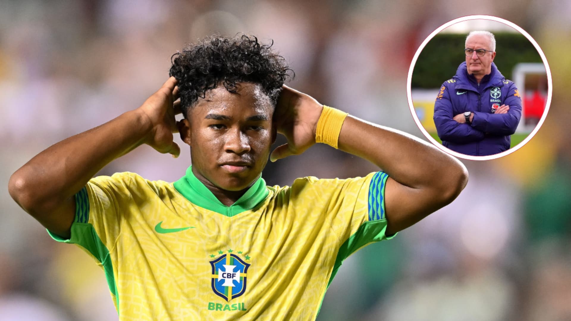 Endrick em ação pela Seleção Brasileira ao lado de Dorival Jr