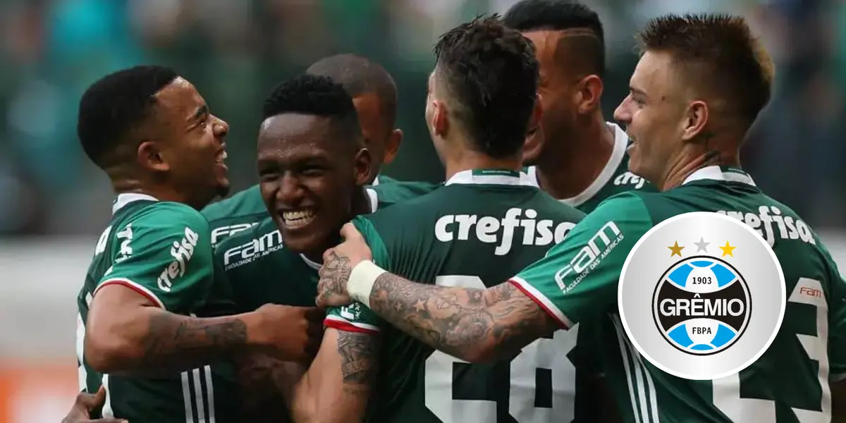 Equipe do Palmeiras e escudo do Grêmio