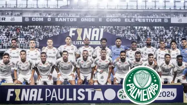 Equipe do Santos e o escudo do Palmeiras