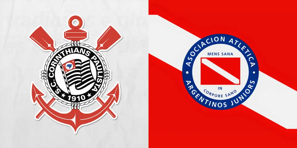 Escudo do Corinthians e ao lado o escudo do Argentinos Juniors