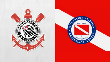 Escudo do Corinthians e ao lado o escudo do Argentinos Juniors