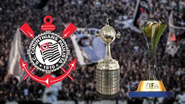 Escudo do Corinthians e as taças da Libertadores e do Mundial de Clubes