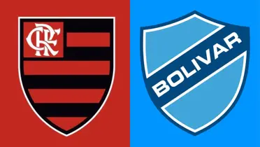 Escudo do Flamengo e ao lado o escudo do Bolívar