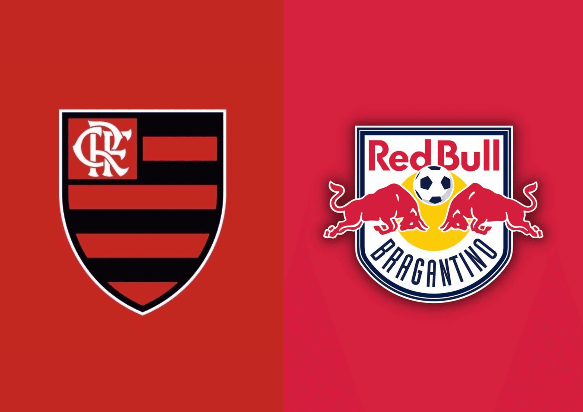 Escudo do Flamengo e ao lado o escudo do Red Bull Bragantino