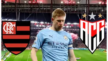 Escudo do Flamengo e do Atlético GO e Kevin De Bruyne