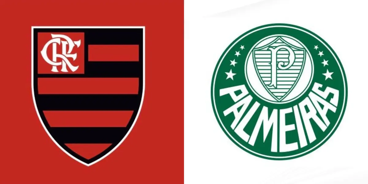 Escudo do Flamengo e o o escudo do Palmeiras ao lado