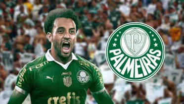 Felipe Anderson com a camisa do Palmeiras e escudo do Palmeiras