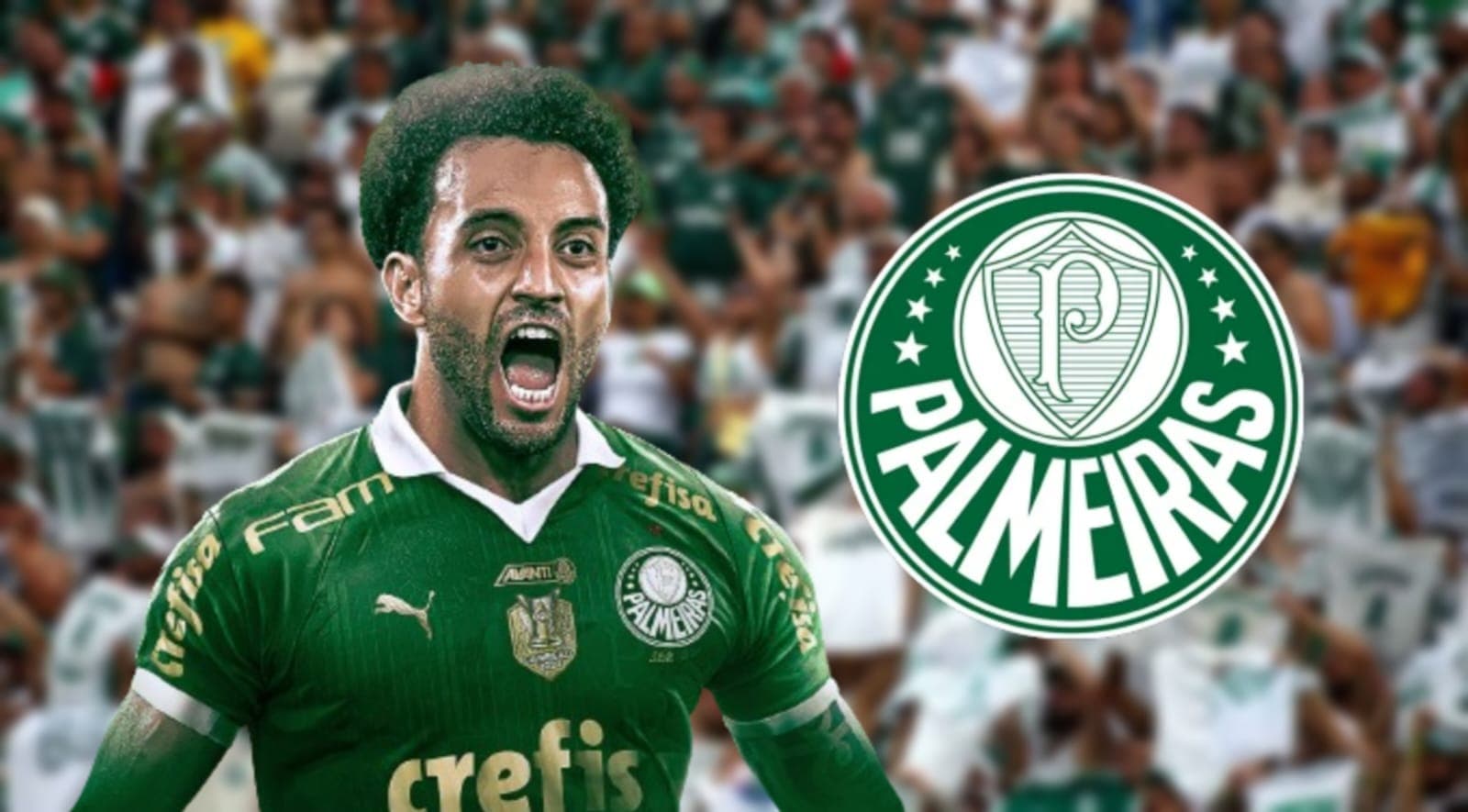 Felipe Anderson com a camisa do Palmeiras e escudo do Palmeiras