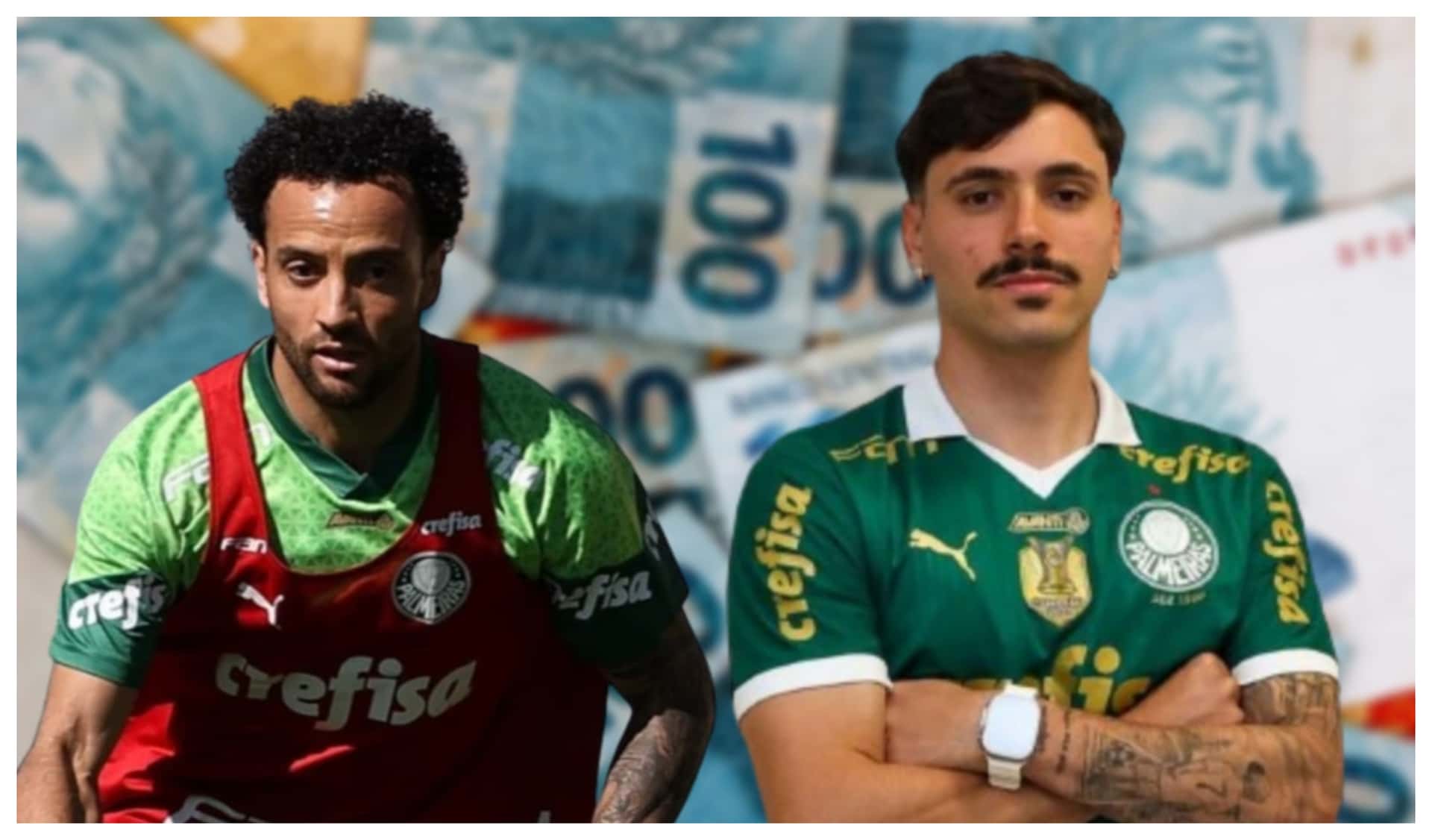 Felipe Anderson e Mauricio com a camisa do Palmeiras