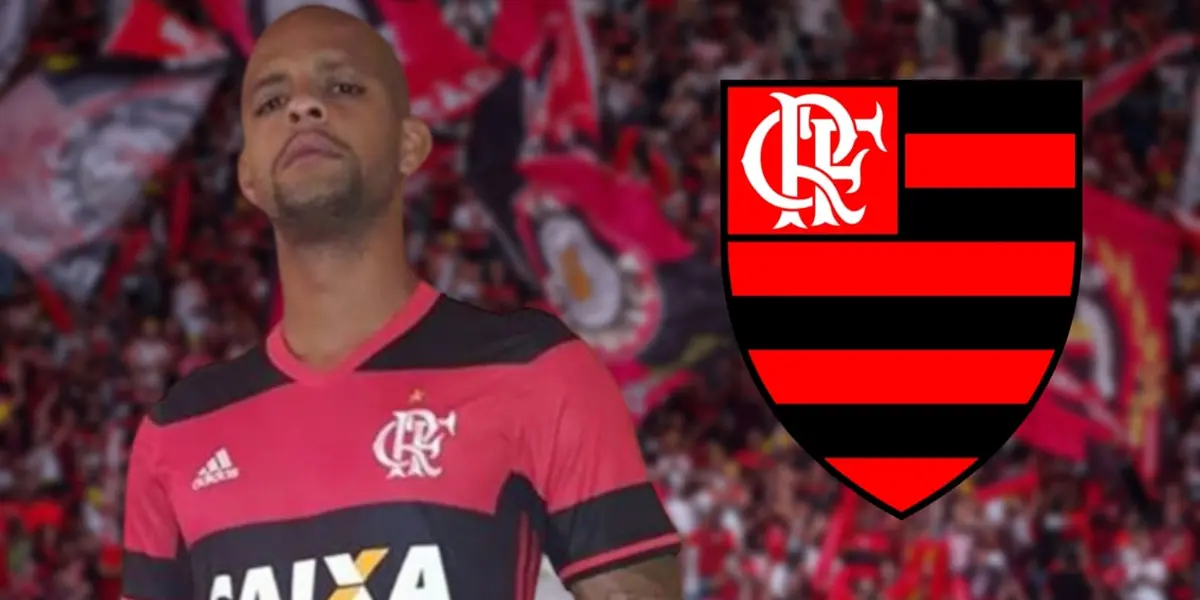 Felipe Melo com a camisa do Flamengo e o escudo do Flamengo