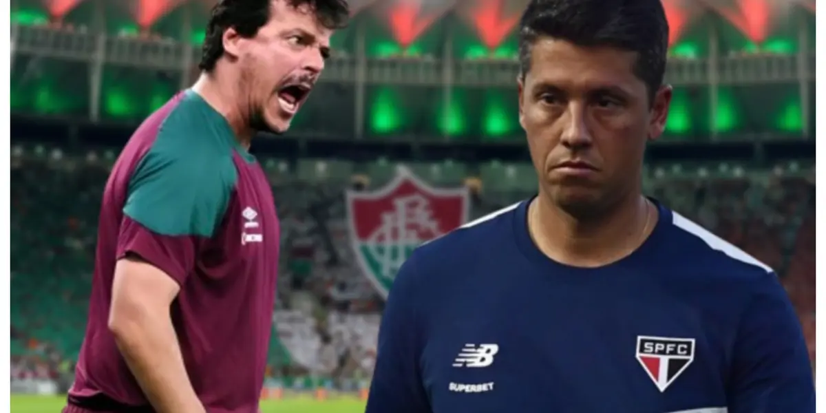 Fernando Diniz com a camisa do Fluminense e Thiago Carpini com a camisa do SP