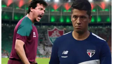 Fernando Diniz com a camisa do Fluminense e Thiago Carpini com a camisa do SP