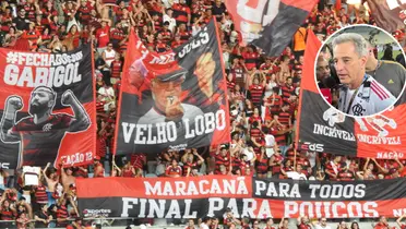 Festa da torcida do Flamengo com faixas em homenagem a Gabigol, Zagallo e uma provocação ao Vasco