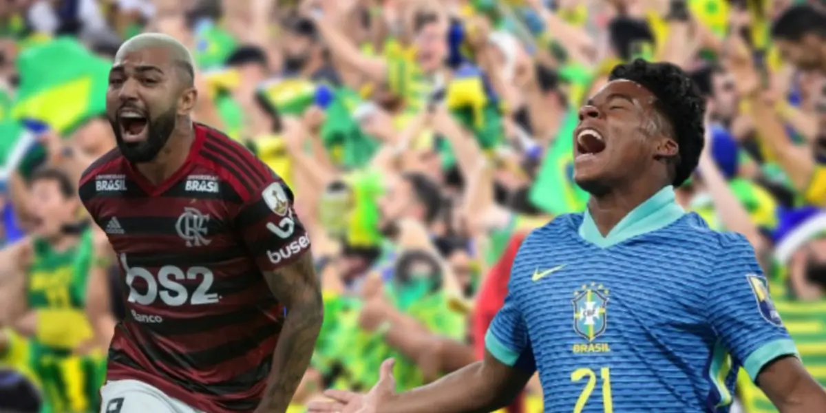 Gabigol com a camisa do Flamengo e Endrick com a camisa da Seleção Brasileira