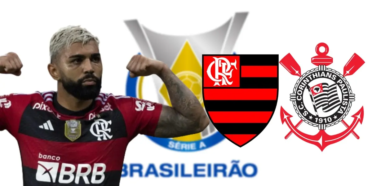 Gabigol com a camisa do Flamengo, escudo do Flamengo e do Corinthians