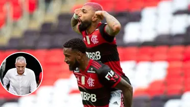 Gabigol e Gerson comemoram gol pelo Flamengo