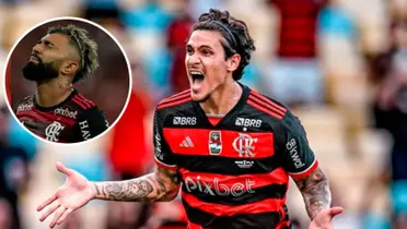 Gabigol e Pedro com a camisa do Flamengo dentro de campo