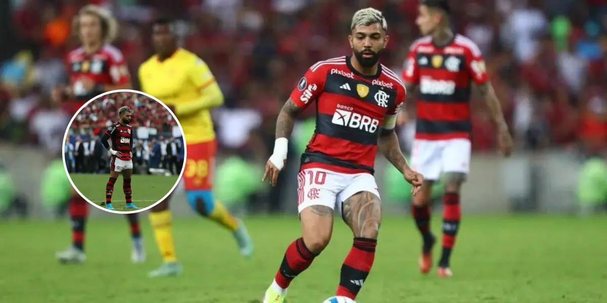 Gabigol em partida do Flamengo contra o Aucas na Libertadores 2023