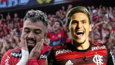 Gabigol triste com a camisa do Flamengo e Pedro feliz com a camisa do Flamengo