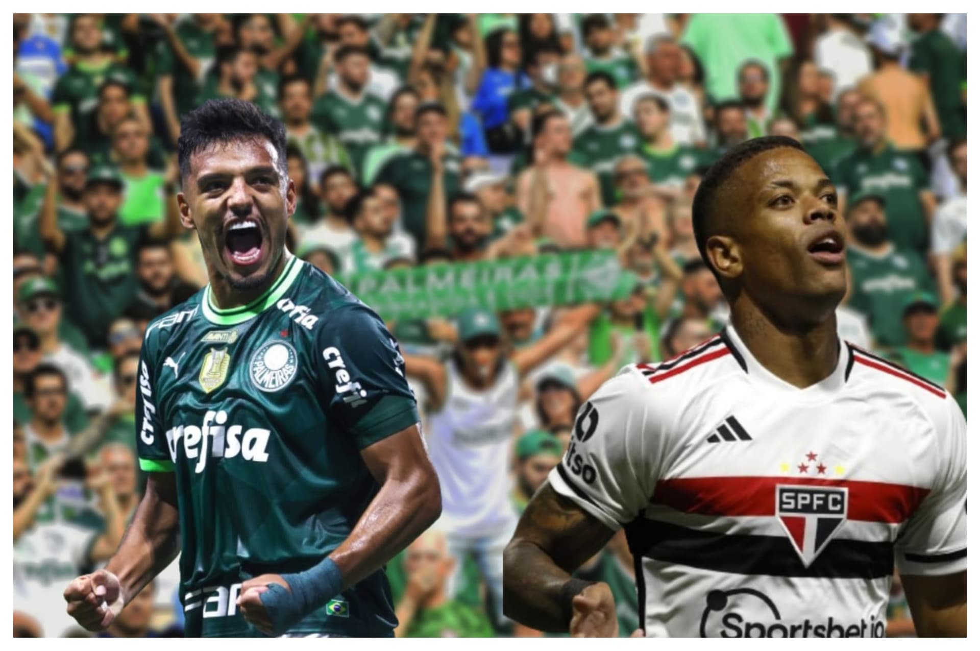 Gabriel Menino com a camisa do Palmeiras e Caio Paulista com a camisa do São Paulo