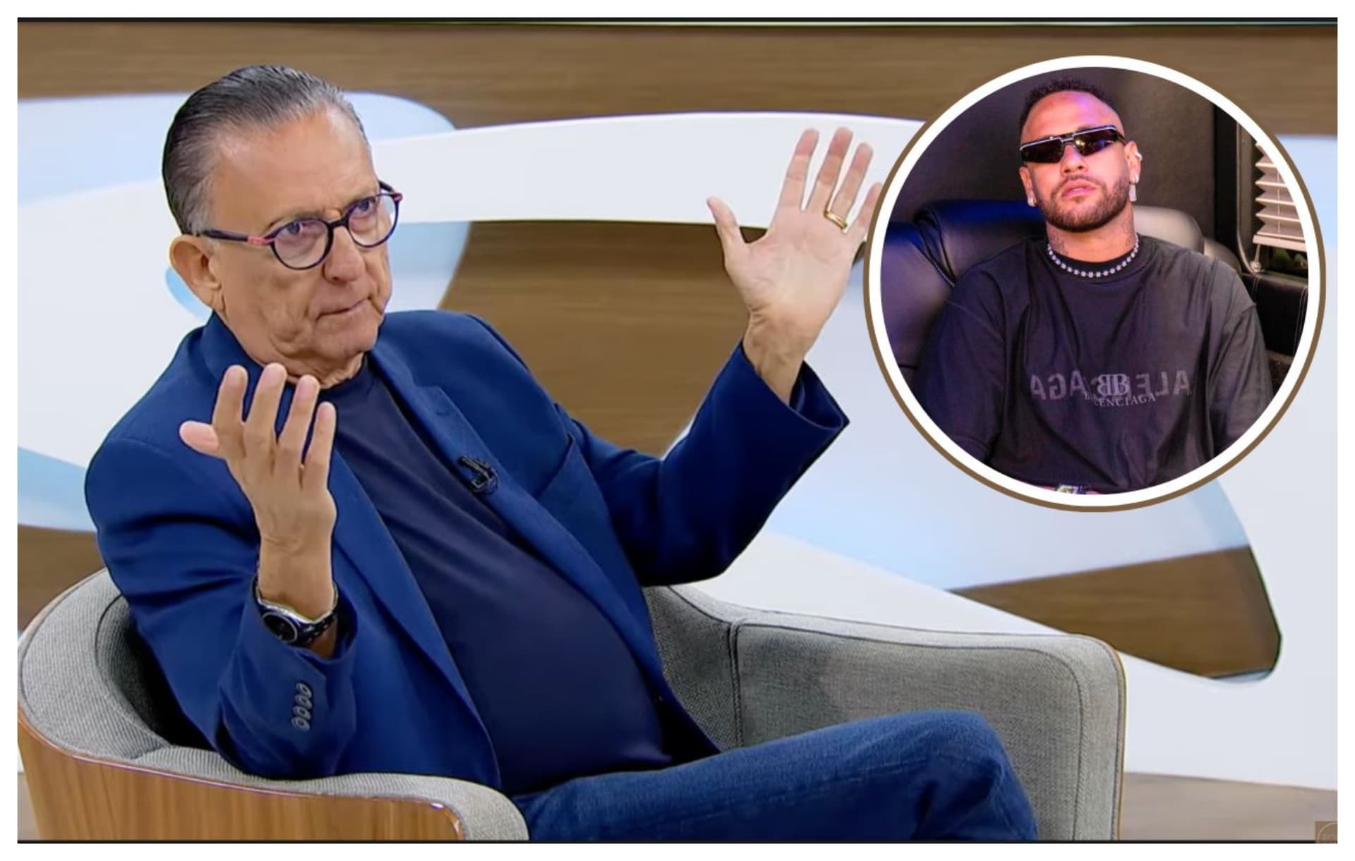 Galvão Bueno e do lado o Neymar com uma camisa neutra