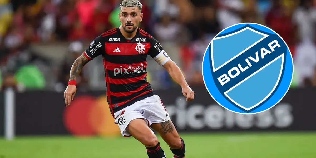 Giorgian De Arrascaeta e o lado o escudo do Bolívar