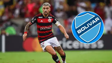 Giorgian De Arrascaeta e o lado o escudo do Bolívar